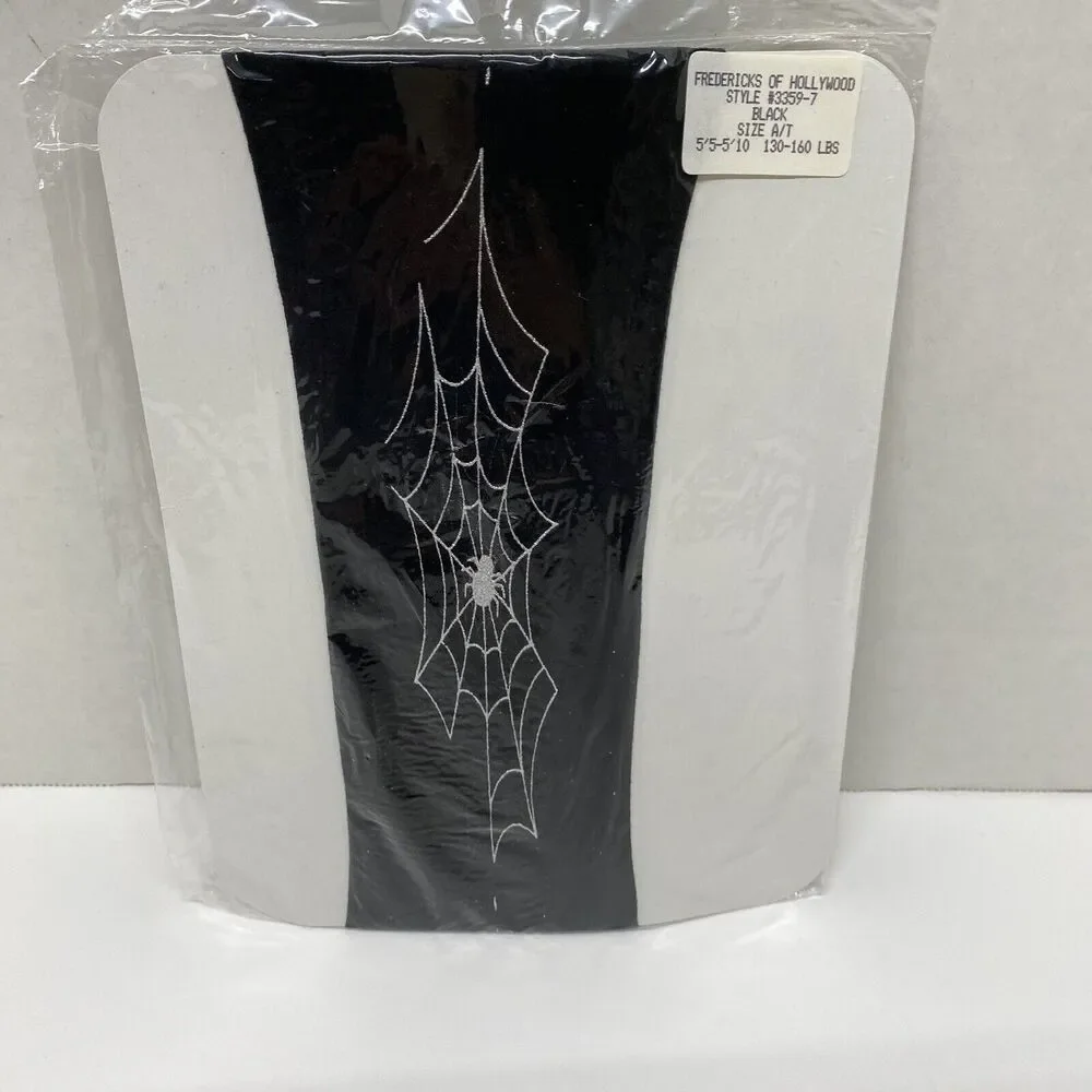 Fredricks of Hollywood Black Pantyhose w/ silver spider & web unopened Gothic